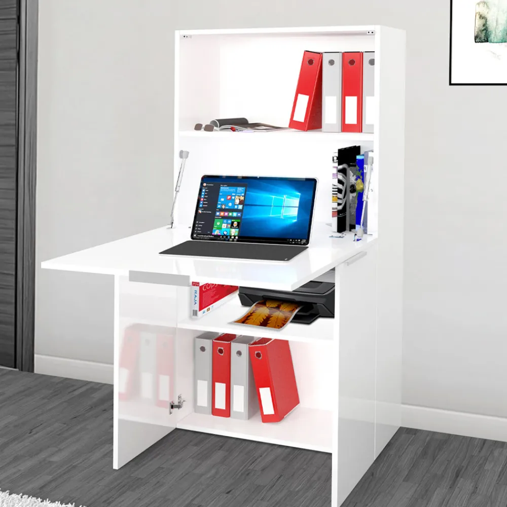 Viadurini Design Design Schreibtische-Moderner weißer Wandschreibtisch im italienischen Design aus poliertem Holz - Ghero