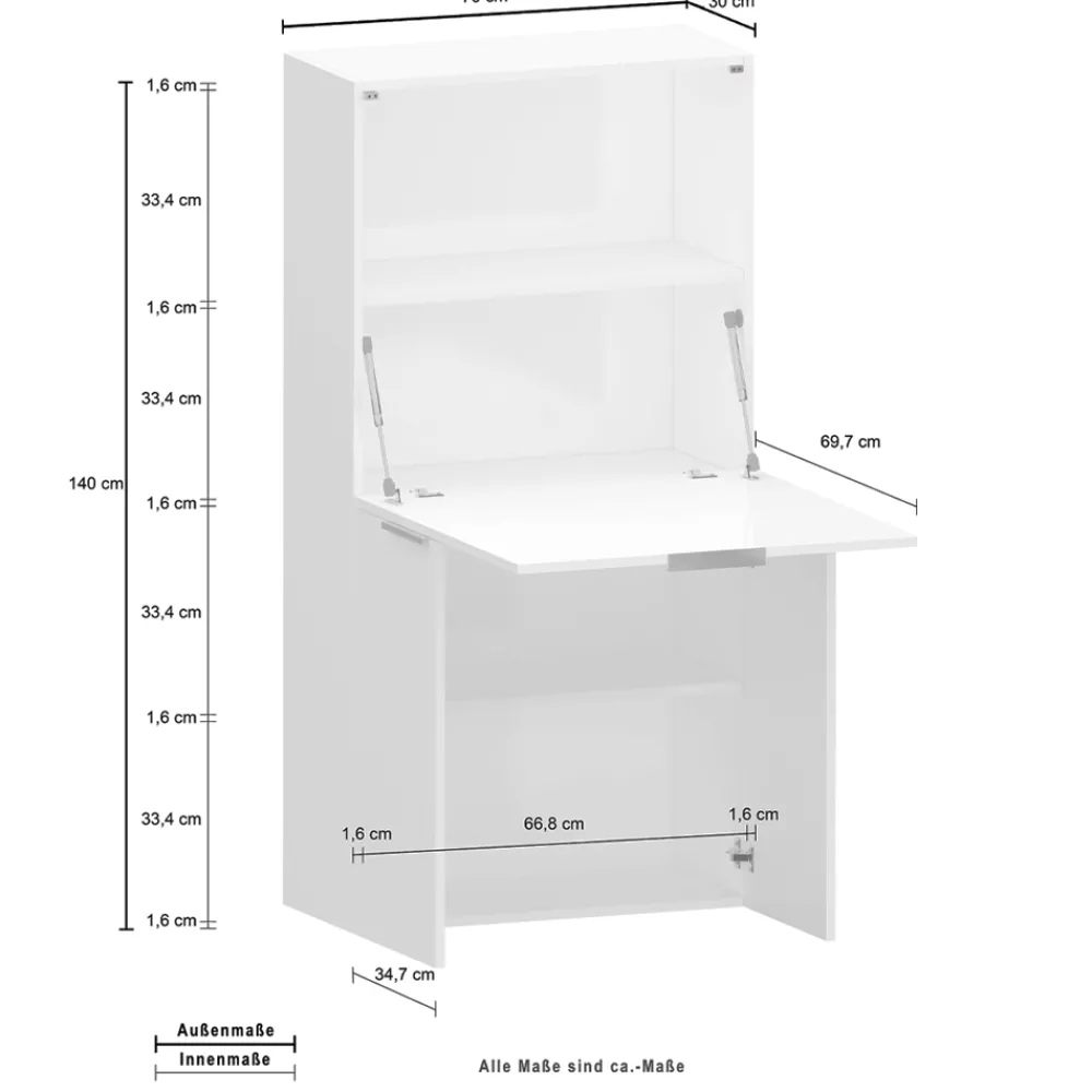 Viadurini Design Design Schreibtische-Moderner weißer Wandschreibtisch im italienischen Design aus poliertem Holz - Ghero