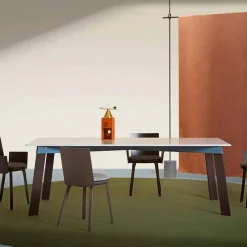 Viadurini Living Esstische-Moderner Wohnzimmertisch aus Stahl mit Designer-Marmorplatte – Aronte