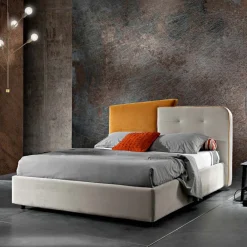 Viadurini Night Design Polsterbetten-Modernes Design Doppelbett in Grau und Orange Samt - Plorifon