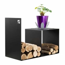 Viadurini Fire Design Kaminholzständer Aus Eisen Und Stahl-Modernes Design Holzhalter mit Innentisch aus schwarzem Stahl - Cecia