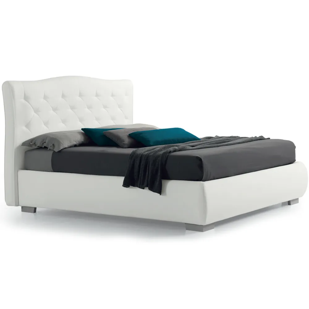 Viadurini Night Design Maßgeschneiderte Möbel|Polsterbetten-Modernes Doppelbett mit Kasten und gestepptem Kopfteil – London