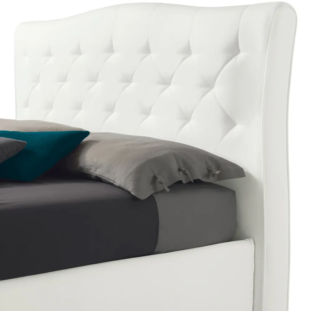 Viadurini Night Design Maßgeschneiderte Möbel|Polsterbetten-Modernes Doppelbett mit Kasten und gestepptem Kopfteil – London