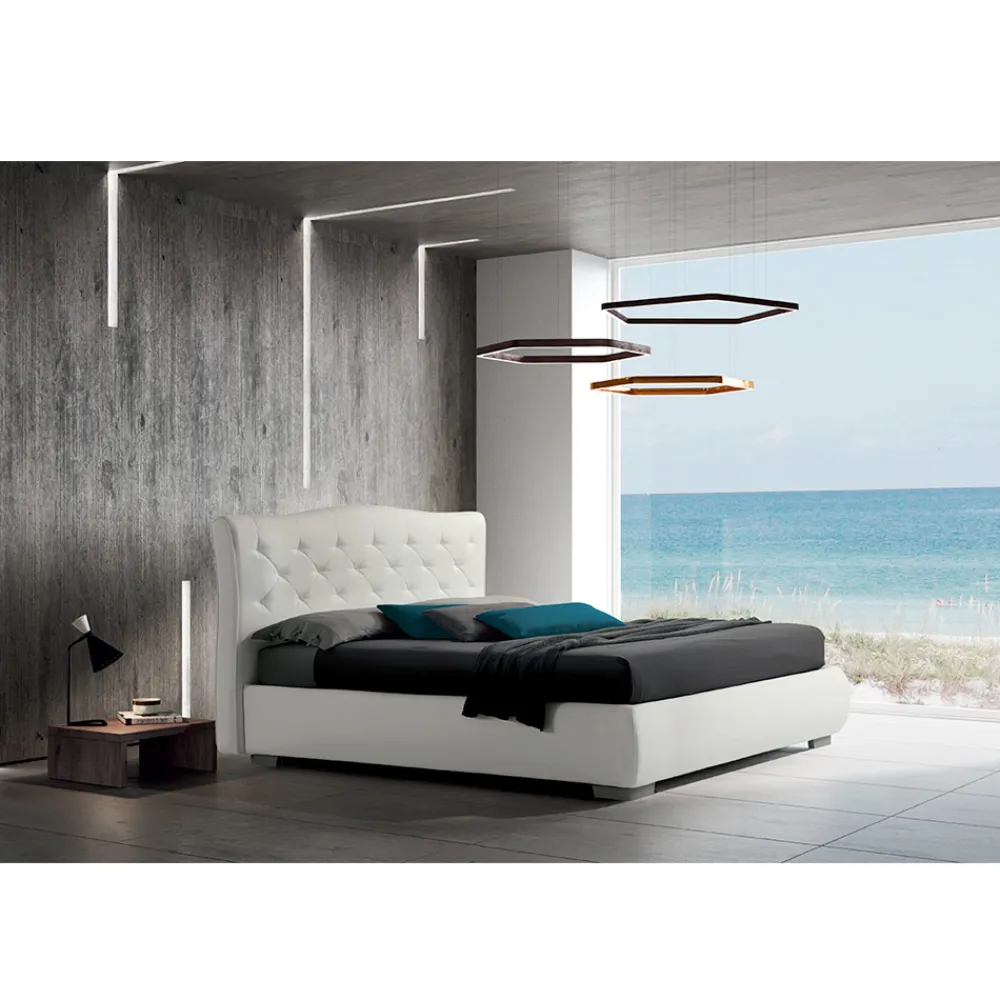 Viadurini Night Design Maßgeschneiderte Möbel|Polsterbetten-Modernes Doppelbett mit Kasten und gestepptem Kopfteil – London