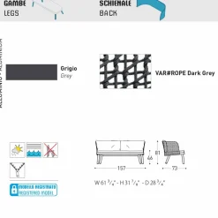 Varaschin Gartensofas-Modernes Gartensofa aus Stoff und Metall Emma