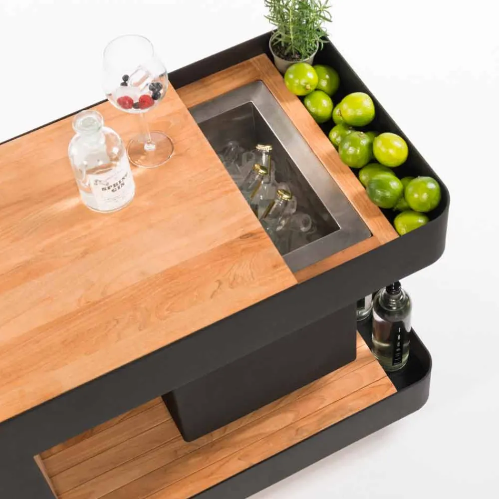 Viadurini in the Garden Outdoor Küchen-Modernes mobiles Bar-on-Wheels-Design mit Tisch aus Holz und Stahl - Giancalliope