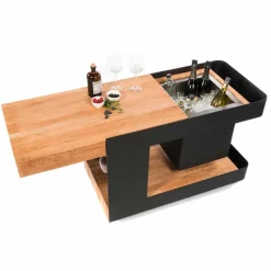 Viadurini in the Garden Outdoor Küchen-Modernes mobiles Bar-on-Wheels-Design mit Tisch aus Holz und Stahl - Giancalliope