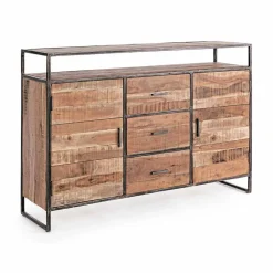 Viadurini Living Anrichte-Modernes Sideboard mit Struktur aus Akazienholz und Stahl Homemotion - Posta