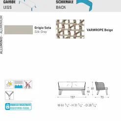 Varaschin Gartensofas-Modernes 2-Sitzer Gartensofa gepolstert Emma