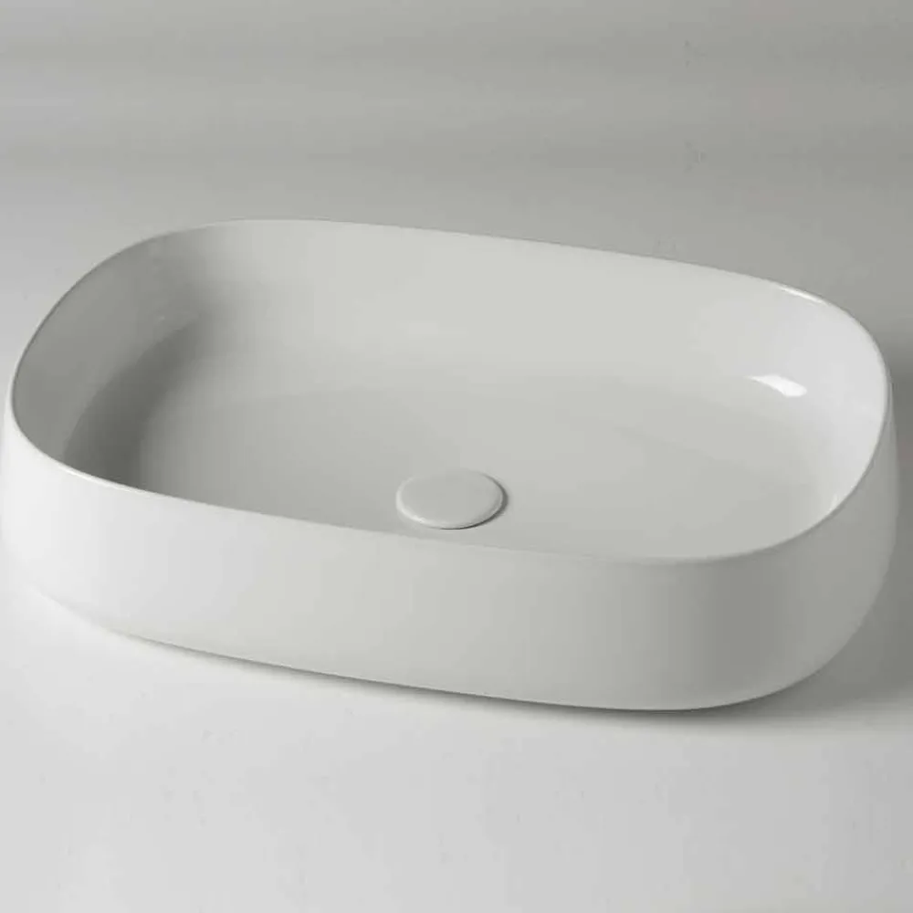 Viadurini Bathroom Keramikwaschbecken-Modernes und ovales Aufsatzwaschbecken L 60 cm aus Keramik - Cordino