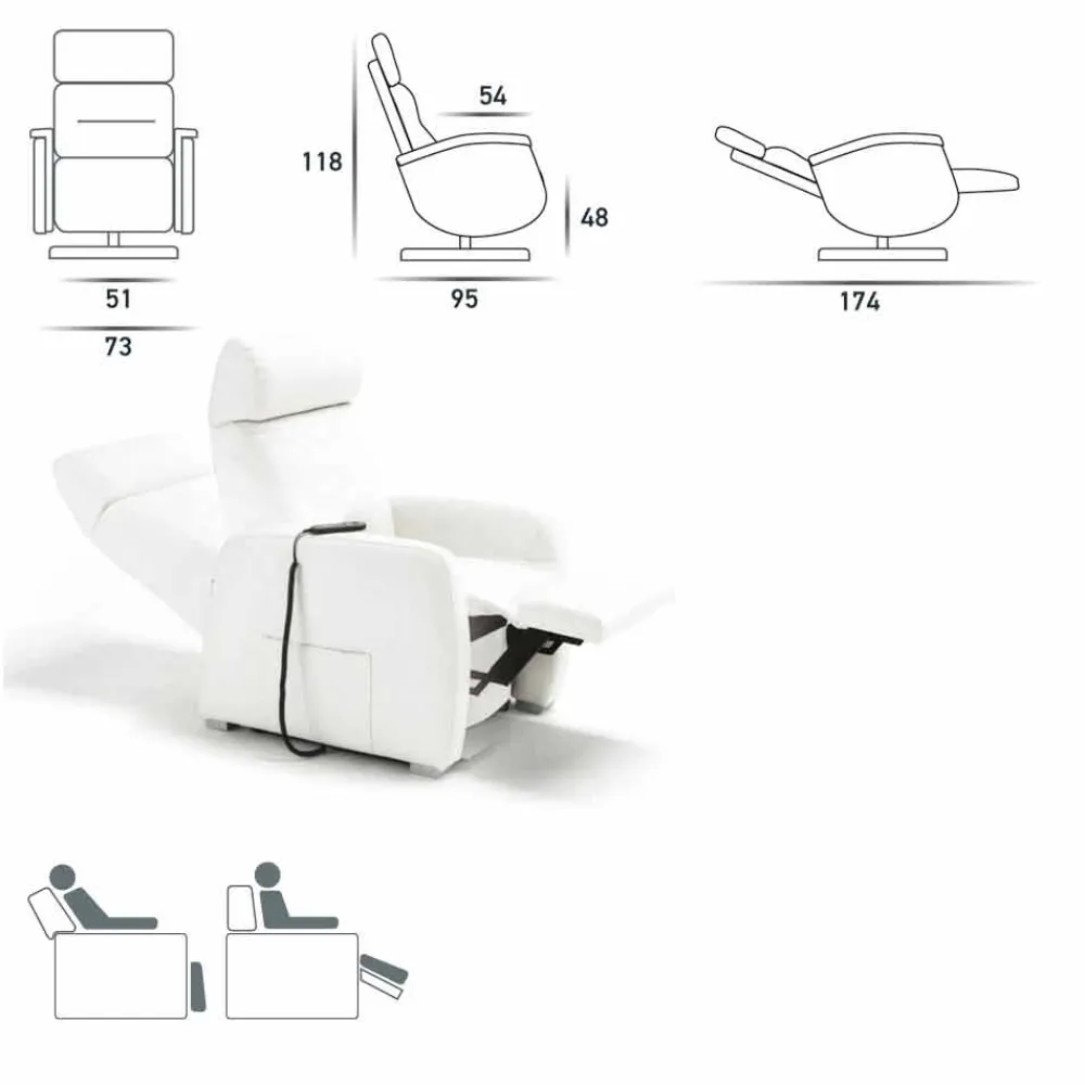 Stile Relax Aufstehsessel Und Massagesessel-Motorisierter Relax- Drehsessel aus Stoff/Leder/Kunstleder Gemma