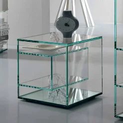 Viadurini Living Nachttische|Moderne Couchtische-Nachttisch aus extra klarem Glas 2 Dimensionen Made in Italy - Linzy