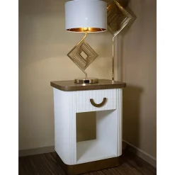 Viadurini Night Design Nachttische-Nachttisch aus Holz mit Relieflinien verziert, mit Schublade und Ablage - Rachel