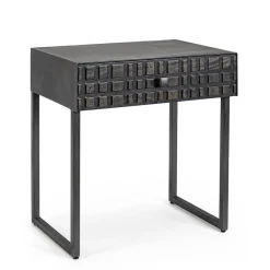 Viadurini Living Kommoden|Moderne Couchtische-Nachttisch aus Stahl und Mangoholz im ethnischen Design - Mireo