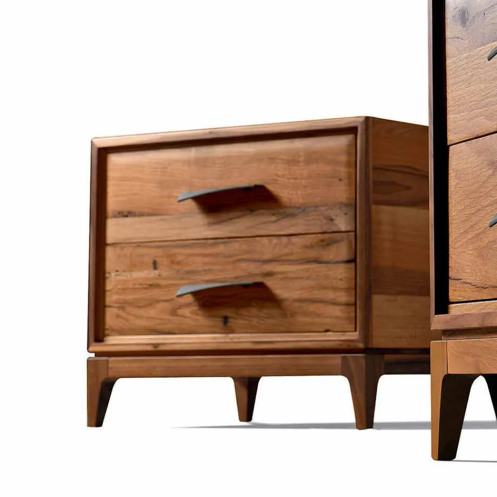Viadurini Living Nachttische-Nachttisch mit 2 Schubladen aus antikem Eichenholz, L60xP42cm, Margo