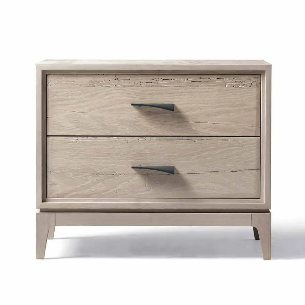 Viadurini Living Nachttische-Nachttisch mit 2 Schubladen aus antikem Eichenholz, L60xP42cm, Margo