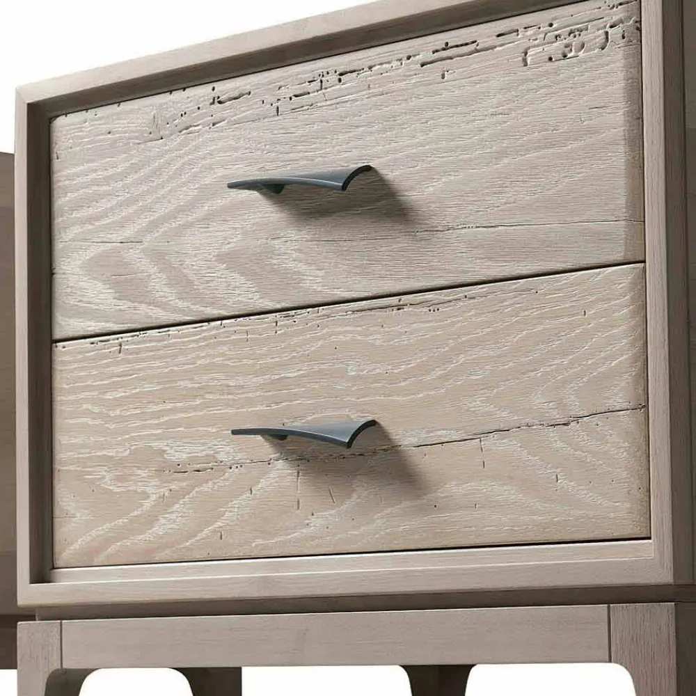 Viadurini Living Nachttische-Nachttisch mit 2 Schubladen aus antikem Eichenholz, L60xP42cm, Margo