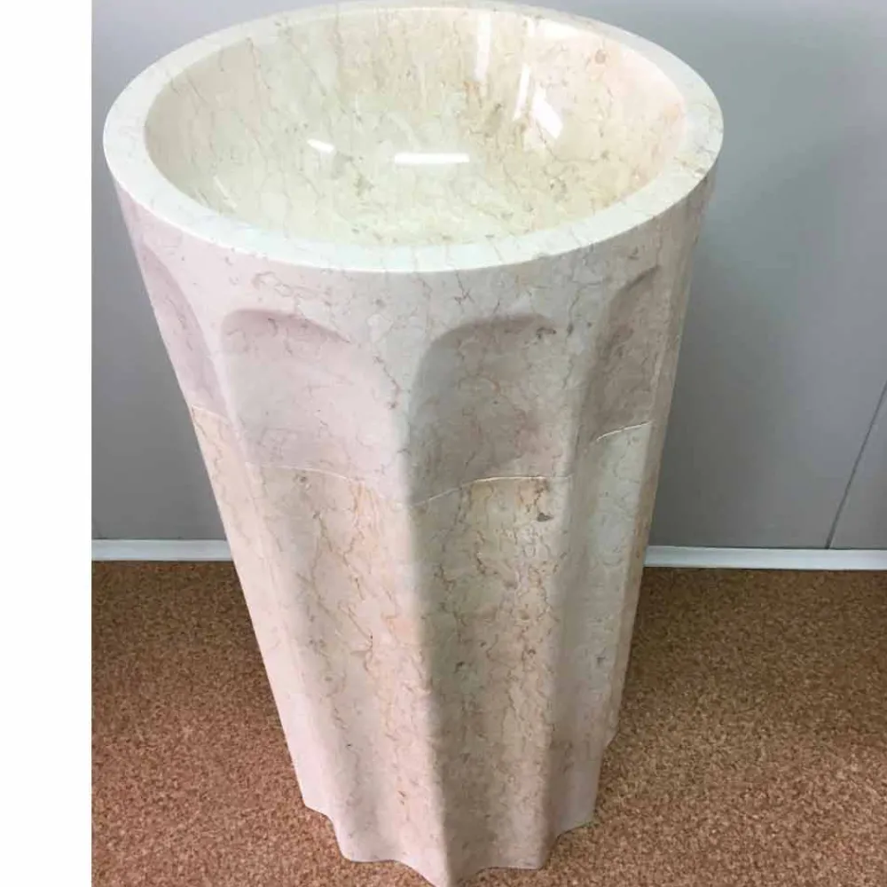 Viadurini Bathroom Steinwaschbecken-Naturstein freistehendes Waschbecken weiße Farbe Daisy, Einzelstück