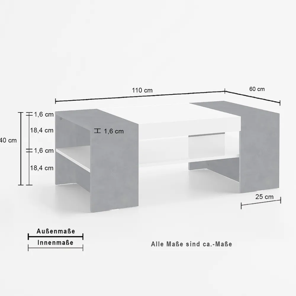 Viadurini Living Moderne Couchtische-Niedriger Couchtisch für das Wohnzimmer aus weißem Holz 3 Ausführungen - Rames