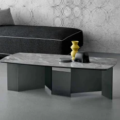 Viadurini Living Moderne Couchtische-Niedriger Couchtisch Wohnzimmer Keramikplatte und Beine aus Rauchglas 3 Größen - Zufällig