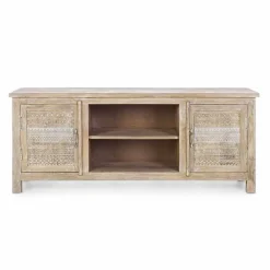 Viadurini Living Tv-Möbel-Niedriger Schrank aus Mangoholz mit handgefertigten Dekorationen von Homemotion - Zotto