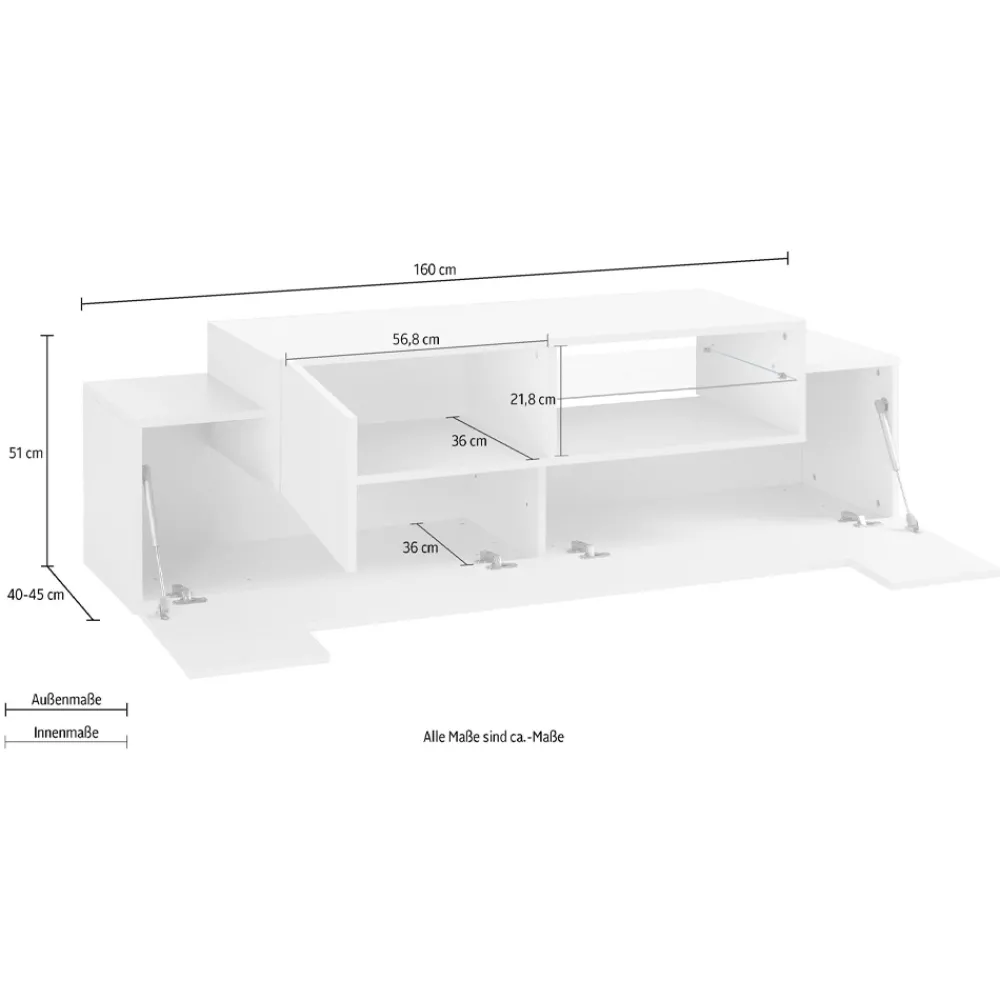 Viadurini Living Tv-Möbel-Niedriger TV-Ständer aus Holz Wohnzimmer 3 Türen und offenes Fach - Therese