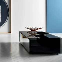 Viadurini Living Moderne Couchtische-Niedriger Wohnzimmertisch aus Rauchglas und Holzschubladen 3 Größen - Mantra