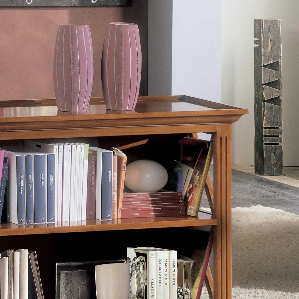 Viadurini Classic Moderne Design Bücherregale-Niedriges Bücherregal mit Holzstruktur und offenen Fächern, hergestellt in Italien – Fauno