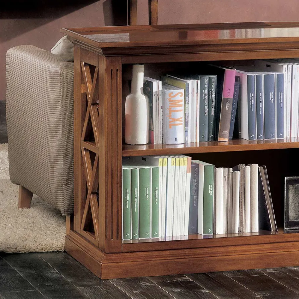 Viadurini Classic Moderne Design Bücherregale-Niedriges Bücherregal mit Holzstruktur und offenen Fächern, hergestellt in Italien – Fauno