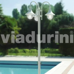 Viadurini Lighting Gartenlampion-Outdoor drei Lichter Laternenpfahl aus weißem Aluminium, made Italy, Anusca