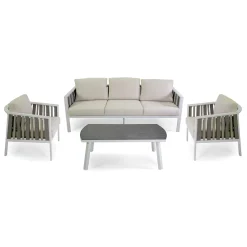 Viadurini in the Garden Garten Lounge Set-Outdoor Lounge aus weißem Aluminium und cremefarbenen Polstern - Relaz