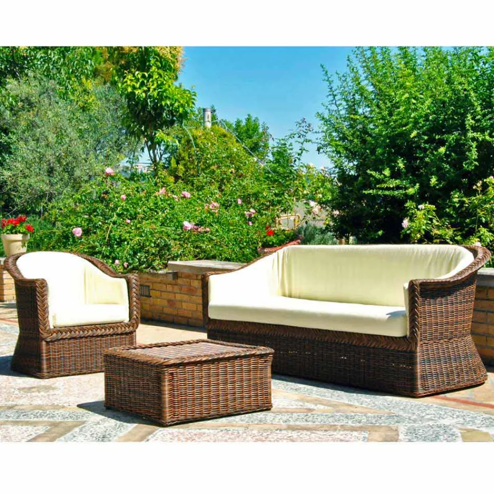 Viadurini in the Garden Gartensofas-Outdoor Polyrattan Loungesofa 3 Sitzer handgeflochten