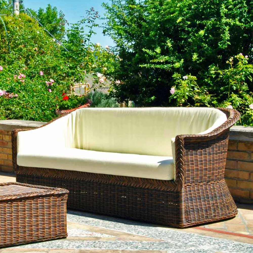 Viadurini in the Garden Gartensofas-Outdoor Polyrattan Loungesofa 3 Sitzer handgeflochten