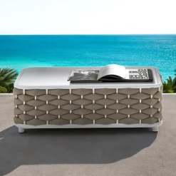 Viadurini in the Garden Garten Beistelltisch-Outdoor-Couchtisch aus Aluminium und handgewebtem Stoff - Reda