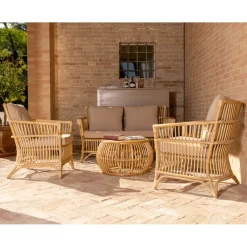 Viadurini in the Garden Garten Beistelltisch-Outdoor-Couchtisch aus natürlichem Rattan, komplett von Hand geflochten - Bellaria