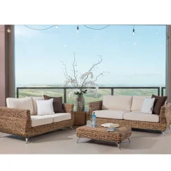 Viadurini in the Garden Garten Beistelltisch-Outdoor-Couchtisch-Hocker aus Bananengeflecht mit Kissen - Legolas