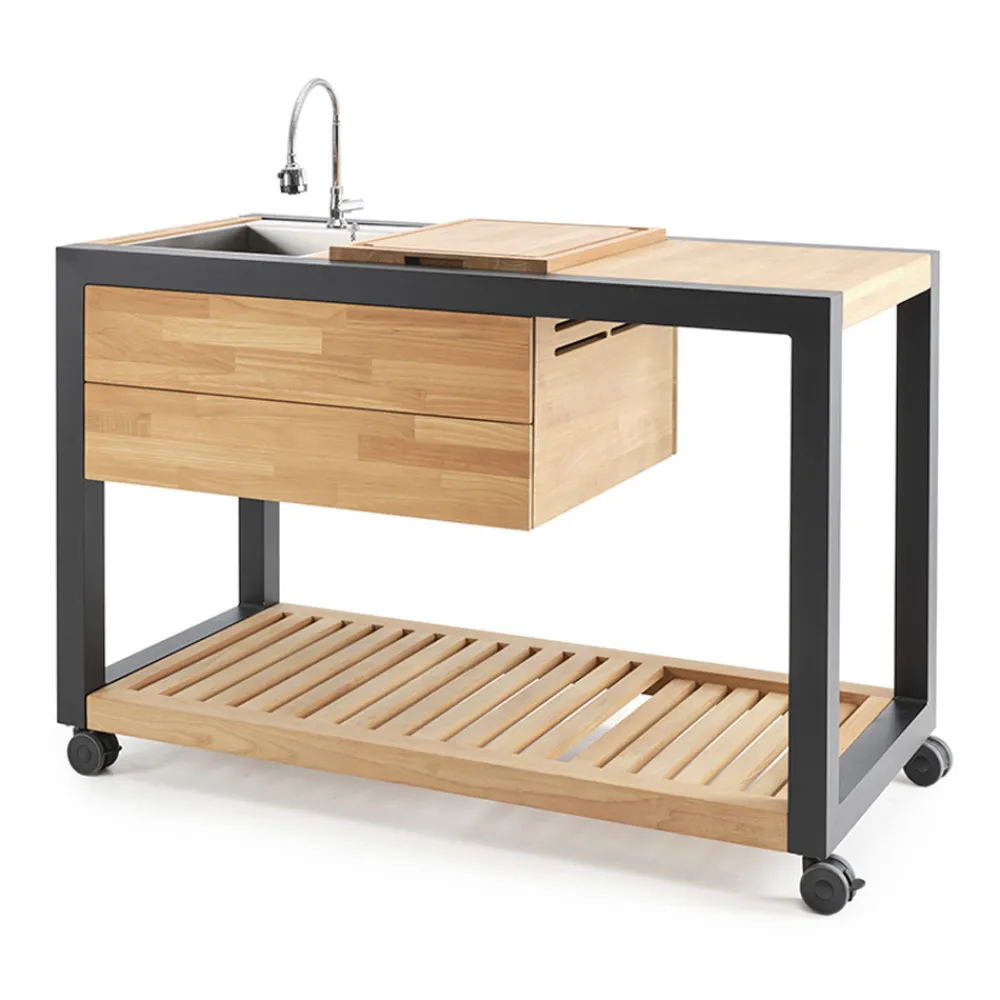 Viadurini in the Garden Outdoor Küchen-Outdoor-Küche 140x65x93 cm aus massivem Teakholz und Aluminium - Convivial