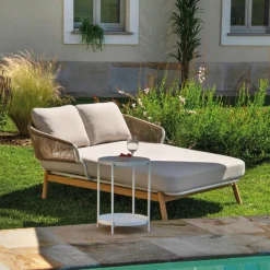 Viadurini in the Garden Sonnenliegen-Outdoor-Liege mit Teakholzrahmen, Seilen und Kissen - Zelt