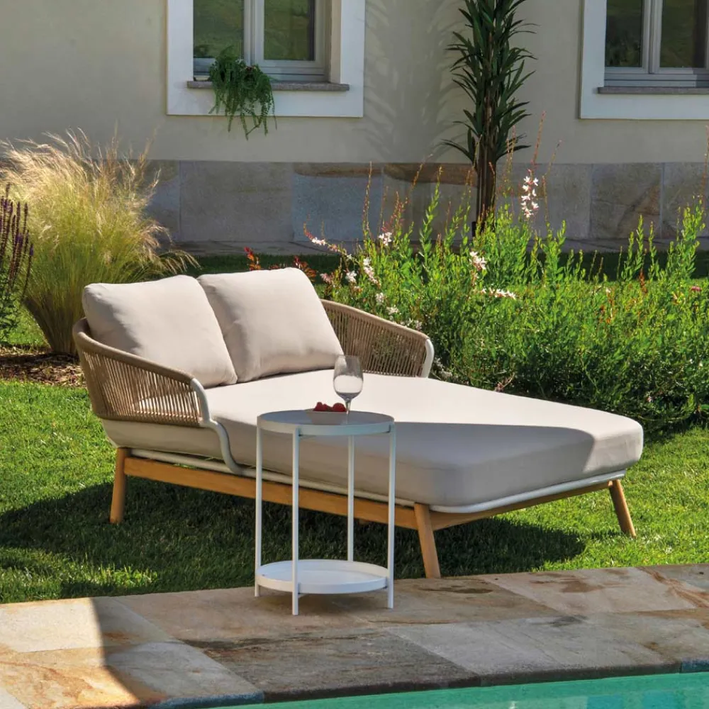 Viadurini in the Garden Sonnenliegen-Outdoor-Liege mit Teakholzrahmen, Seilen und Kissen - Zelt