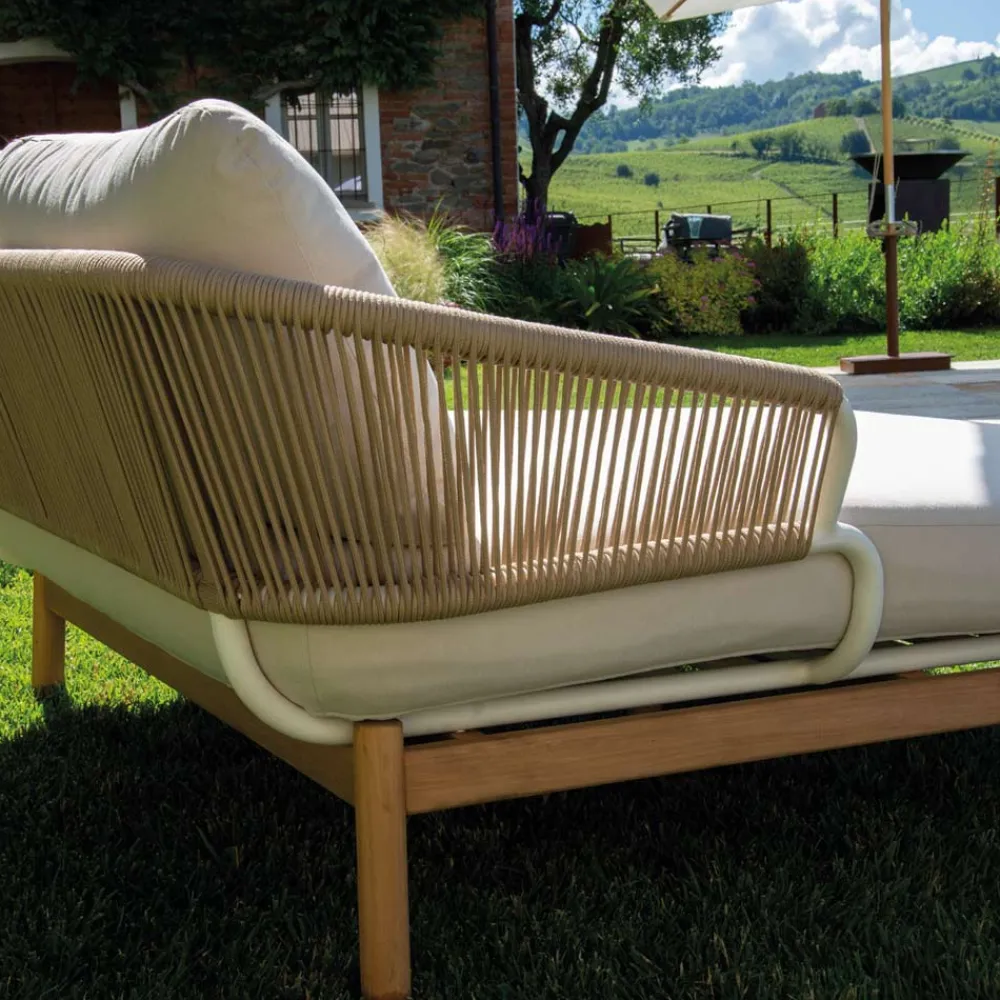 Viadurini in the Garden Sonnenliegen-Outdoor-Liege mit Teakholzrahmen, Seilen und Kissen - Zelt