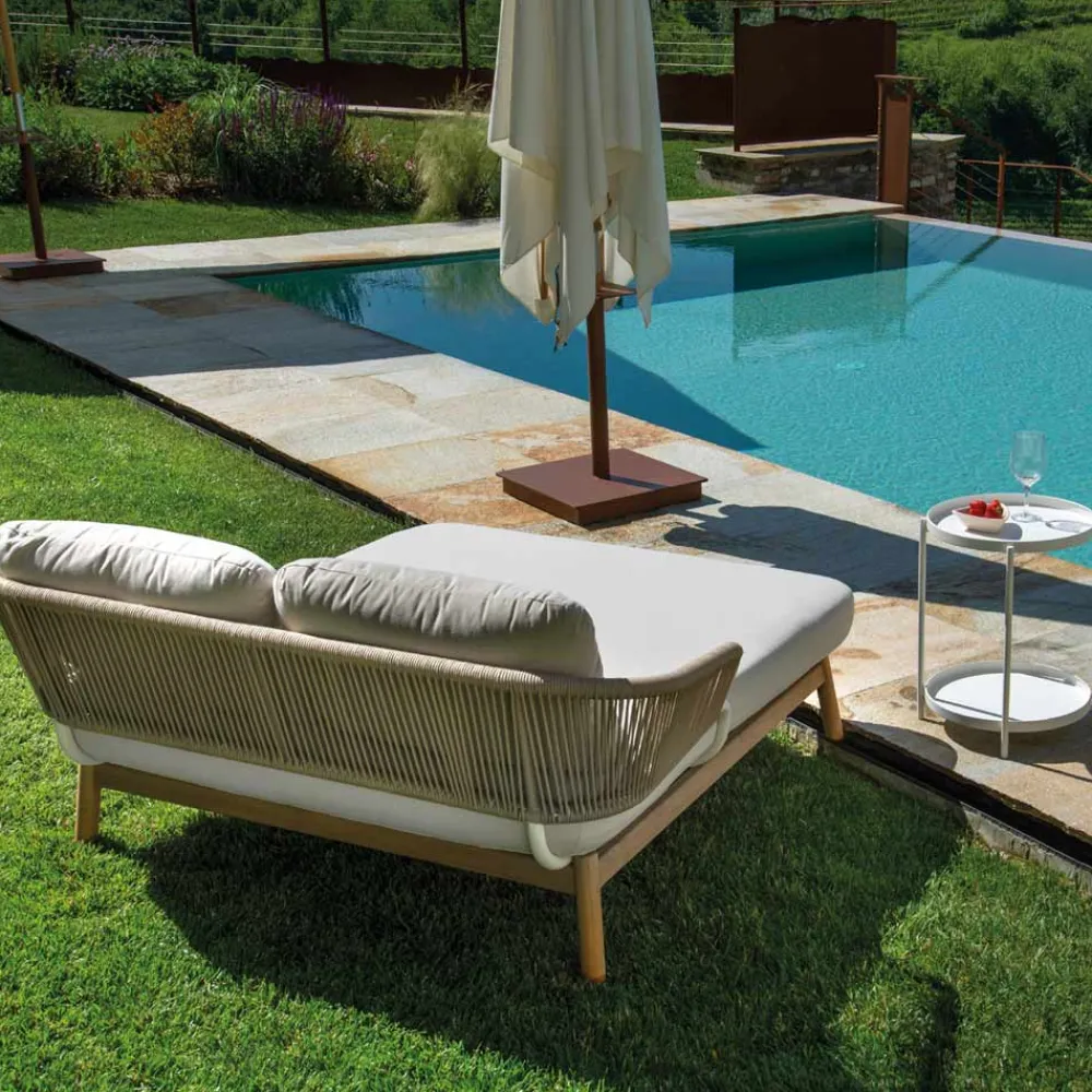 Viadurini in the Garden Sonnenliegen-Outdoor-Liege mit Teakholzrahmen, Seilen und Kissen - Zelt