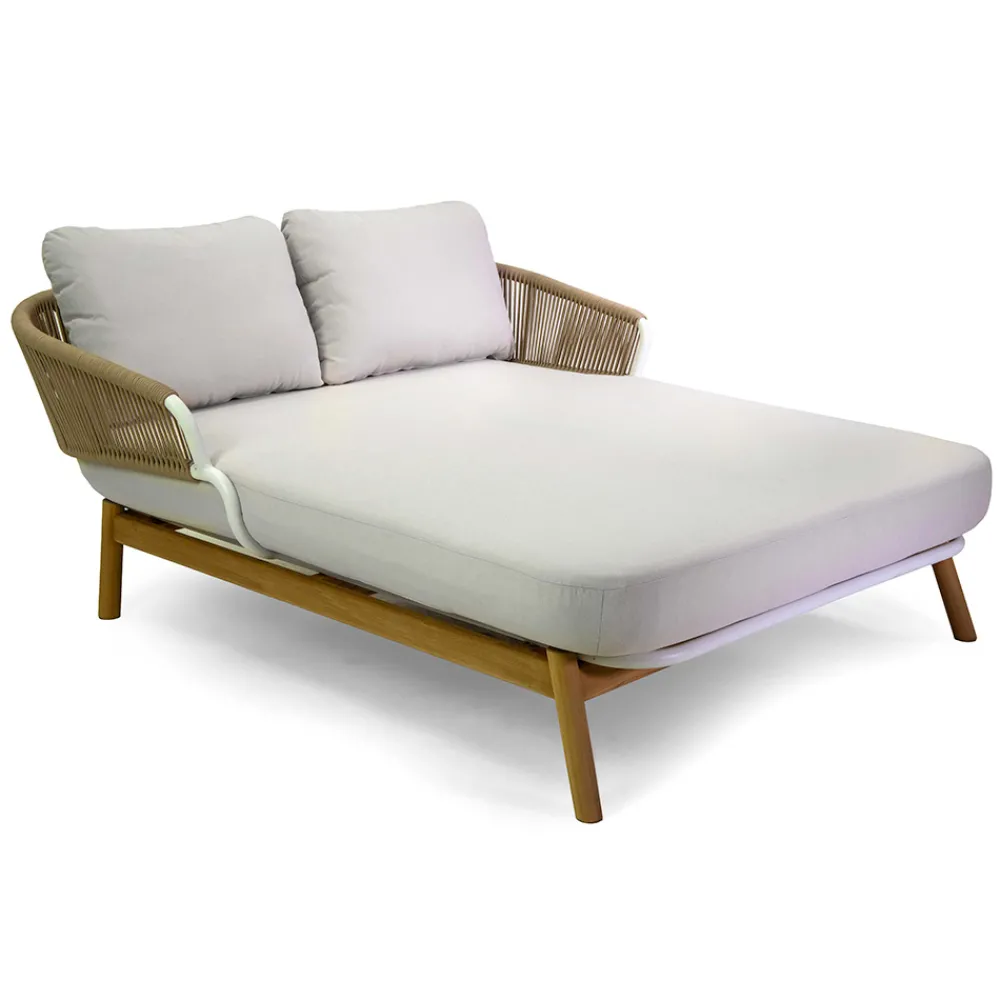 Viadurini in the Garden Sonnenliegen-Outdoor-Liege mit Teakholzrahmen, Seilen und Kissen - Zelt