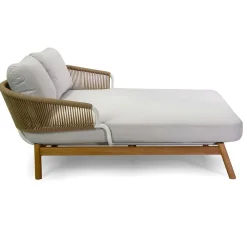 Viadurini in the Garden Sonnenliegen-Outdoor-Liege mit Teakholzrahmen, Seilen und Kissen - Zelt