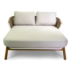 Viadurini in the Garden Sonnenliegen-Outdoor-Liege mit Teakholzrahmen, Seilen und Kissen - Zelt