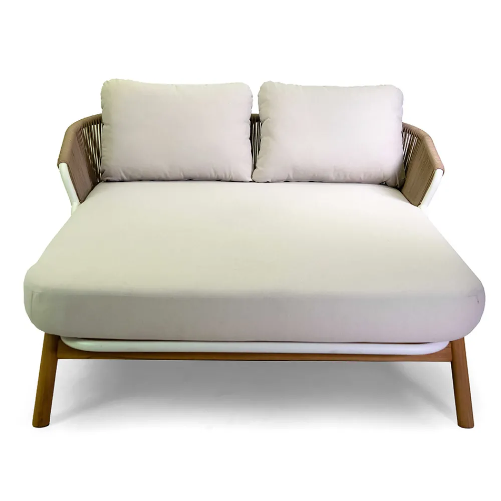 Viadurini in the Garden Sonnenliegen-Outdoor-Liege mit Teakholzrahmen, Seilen und Kissen - Zelt