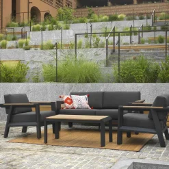 Viadurini in the Garden Garten Lounge Set-Outdoor-Lounge aus Aluminium mit Details aus brasilianischem Teakholz - Tagebuch