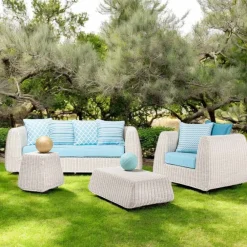 Viadurini in the Garden Garten Lounge Set-Outdoor-Lounge in Polyrattan und blauen Kissen - Charlie