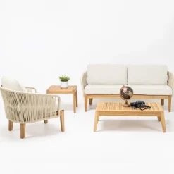 Viadurini in the Garden Gartensofas-Outdoor-Sofa aus Teakholz und Polyethylengewebe - Jhon