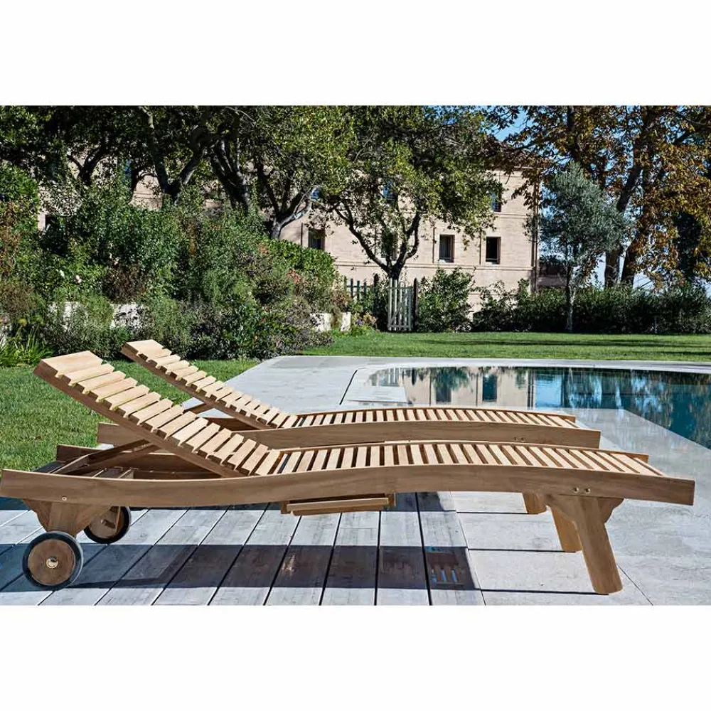 Viadurini in the Garden Sonnenliegen-Outdoor-Sonnenliege aus natürlichem Teak - Yggdrasil