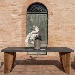 Viadurini Living Gartentische Aus Teakholz-Outdoor-Tisch aus Okumè-Mikrozement und Teakholz-Finish, hergestellt in Italien – Bleistift